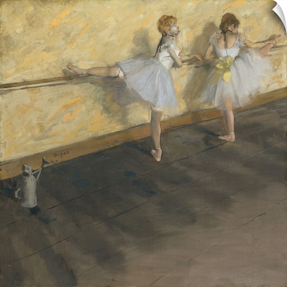 The watering can, visible at left, was a standard fixture in ballet rehearsal rooms; water was sprinkled on the floor to k...