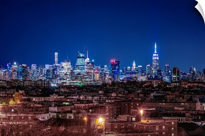 Downtown New York Skyline At Night From The West