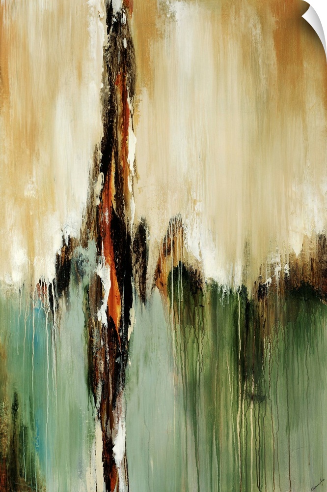 Vertical abstract wall art of paint dripping downward on canvas.