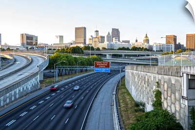 Early morning light over the freeway, leading to downtown Atlanta, Georgia