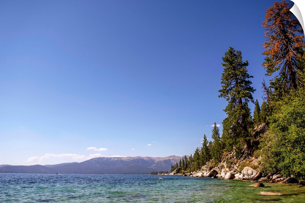View of a the east shoreline of Lake Tahoe in California and Nevada.