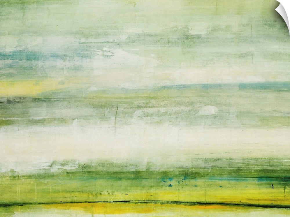 Abstract art of varying shades of green in a horizontal stripped pattern.
