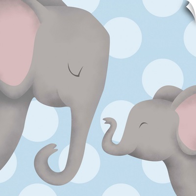 Elephant Mommy and Baby on Blue