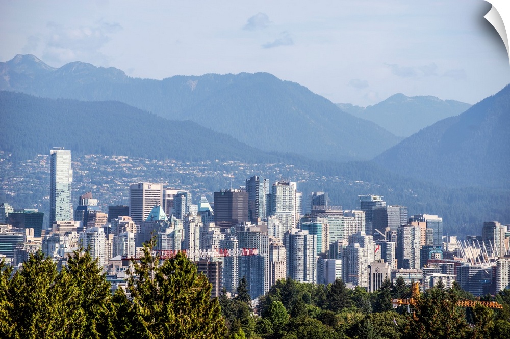 Elevated view of downtown Vancouver in British Columbia, Canada.