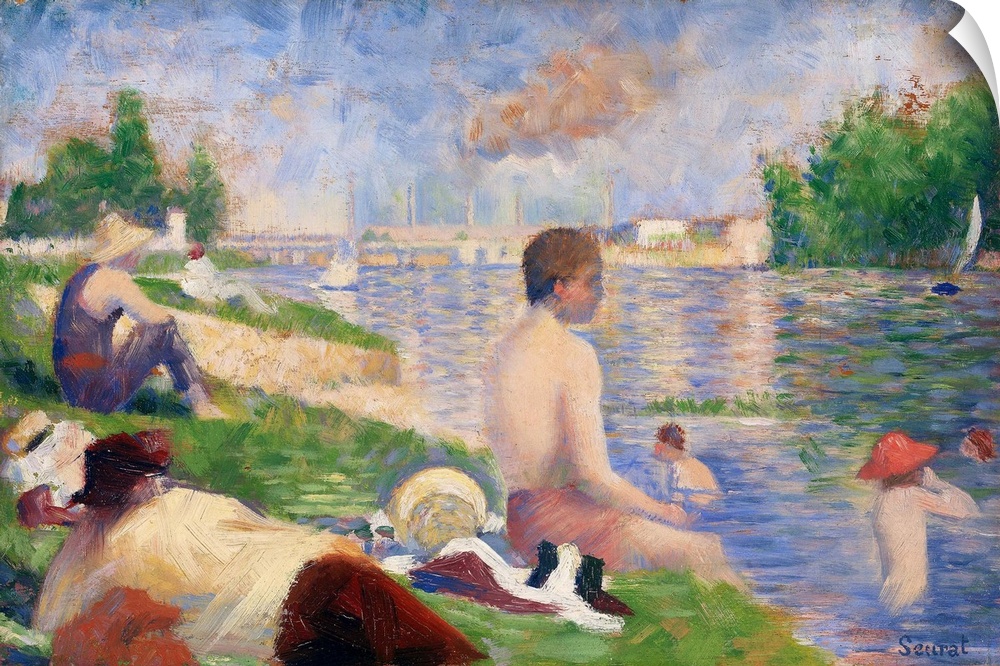 Georges Seurat's monumental Bathers at Asnieres (1884), for which this is a preparatory work, is now in the National Galle...