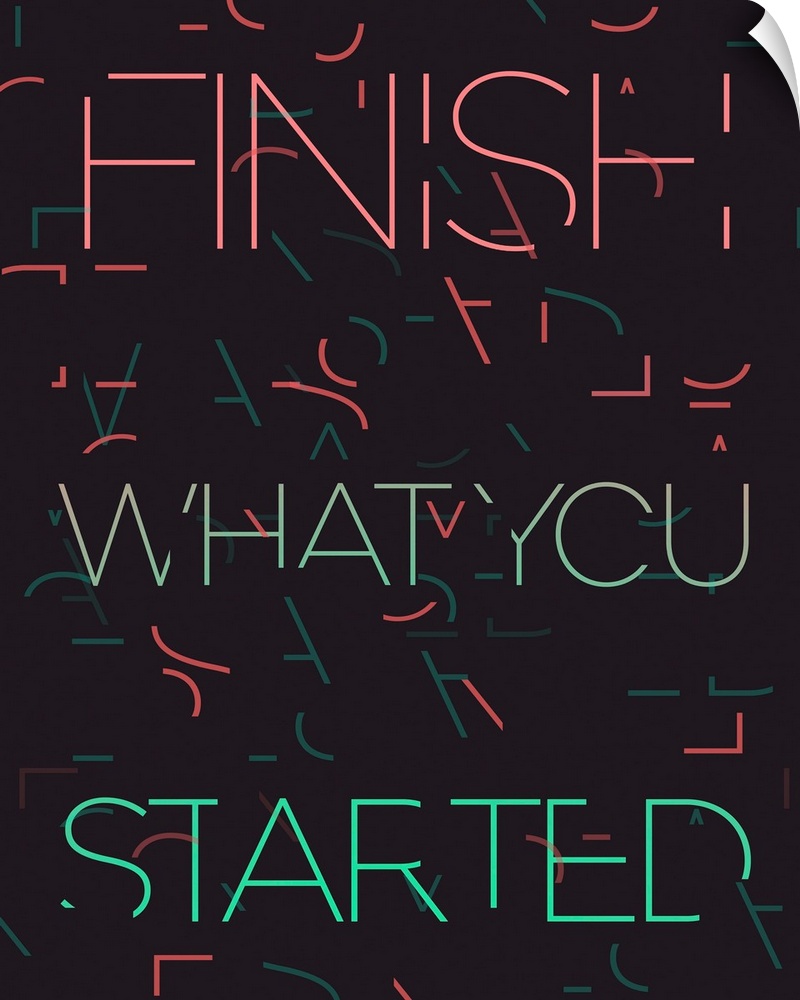 Typography poster with partially obscured text over a dark background with an abstract design.