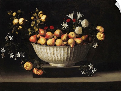 Flowers And Fruit In A China Bowl