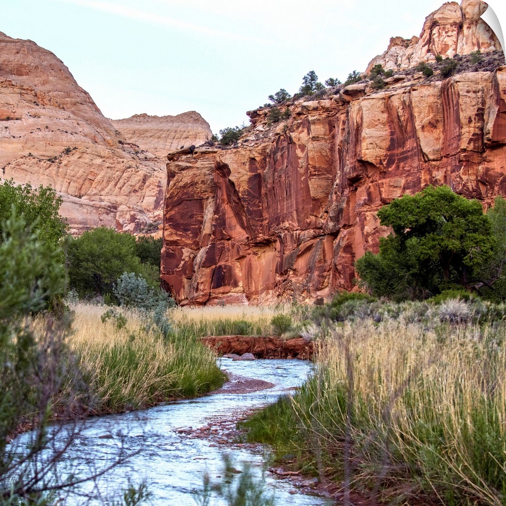 The winding Fremont River along a trail at Capitol Reef National Park, Utah.
