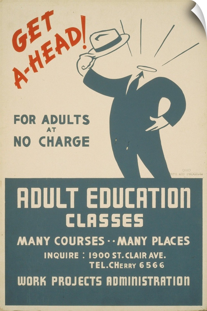 Artwork encouraging adults to attend adult education classes.