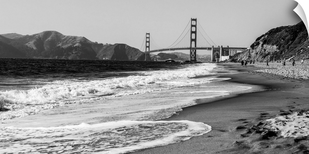 Landscape photograph of a view of the Golden Gate Bridge from the pacific coast.