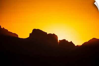Golden Sunset Over Silhouetted Rocks In Phoenix, Arizona