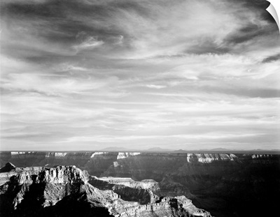 Grand Canyon From N Rim, 1941, Canyon In Foreground, Horizon, Mountains And Clouded Sky