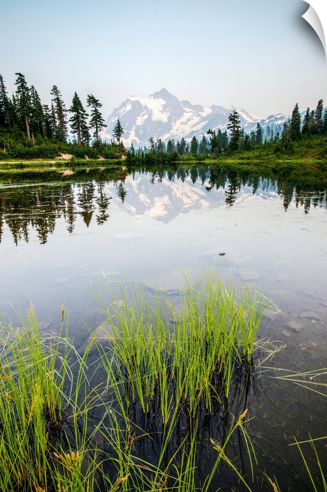 Mount Shuksan is reflected in Picture Lake near Mount Shuksan, Washington.