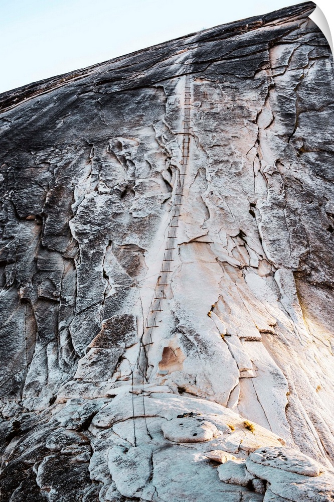 View of the steep cables that you'll have to climb to get to the top of Half Dome in Yosemite National Park, California.