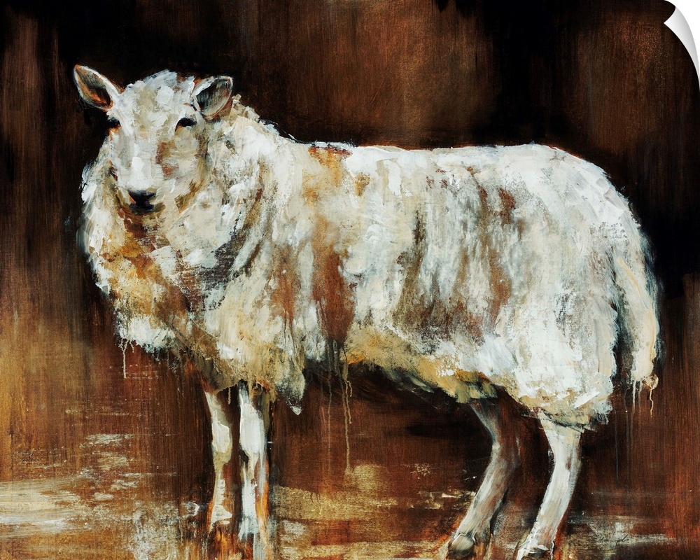 Contemporary artwork of a sheep that uses different neutral shades to give it dimension.