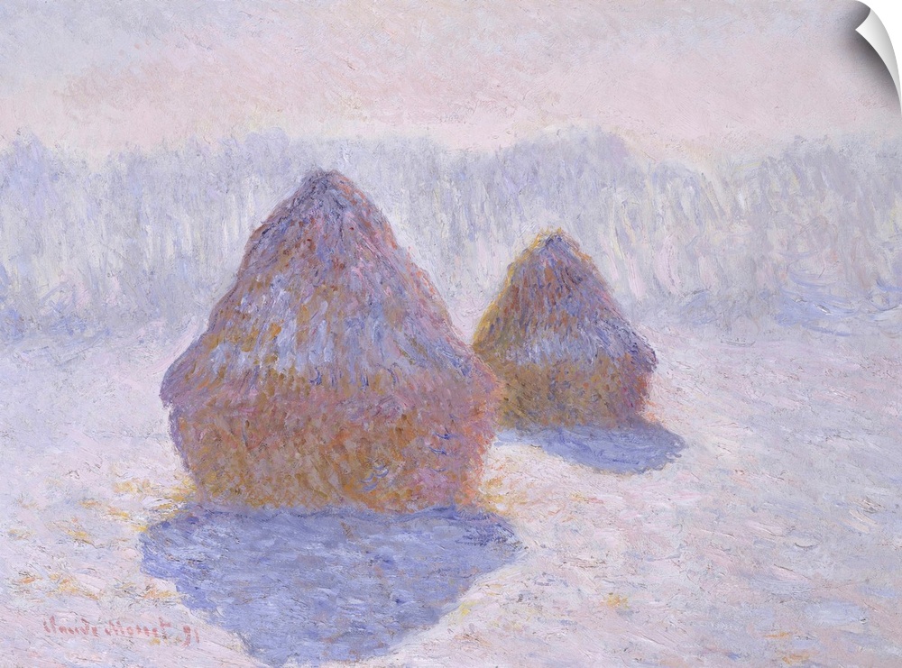 Between 1890 and 1891 Monet devoted some thirty paintings to the haystacks in a field near his house at Giverny. In the mi...