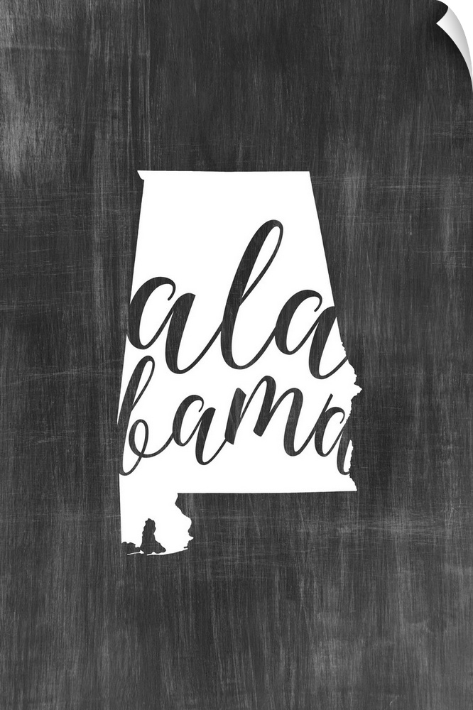 Alabama state outline typography artwork.