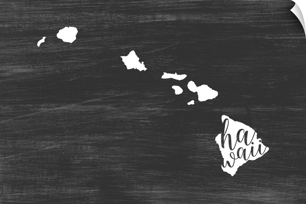 Hawaii state outline typography artwork.