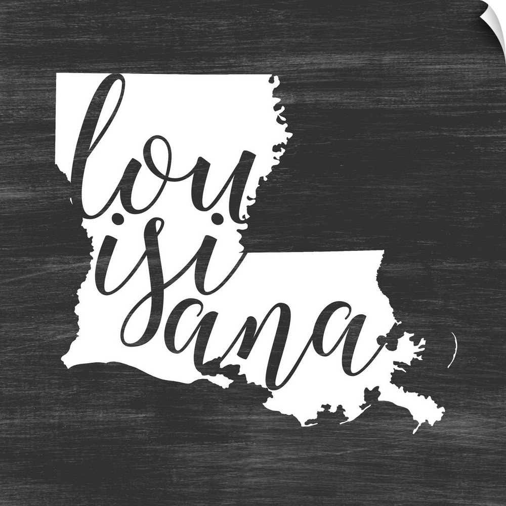 Louisiana state outline typography artwork.
