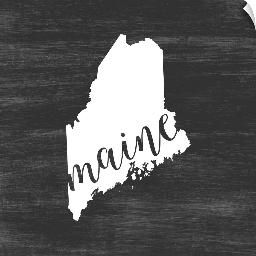 Maine state outline typography artwork.