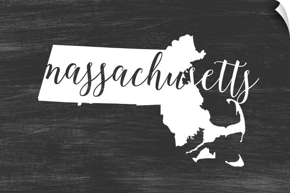 Massachusetts state outline typography artwork.