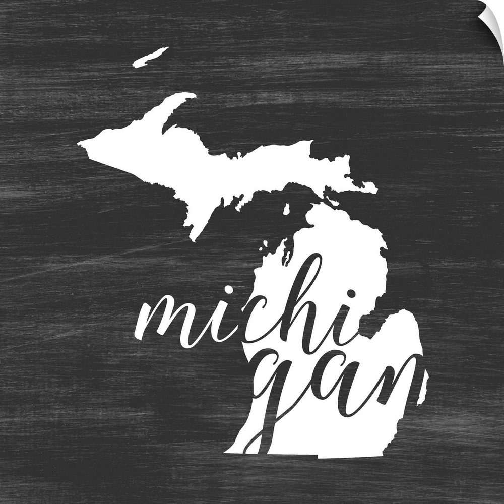 Michigan state outline typography artwork.