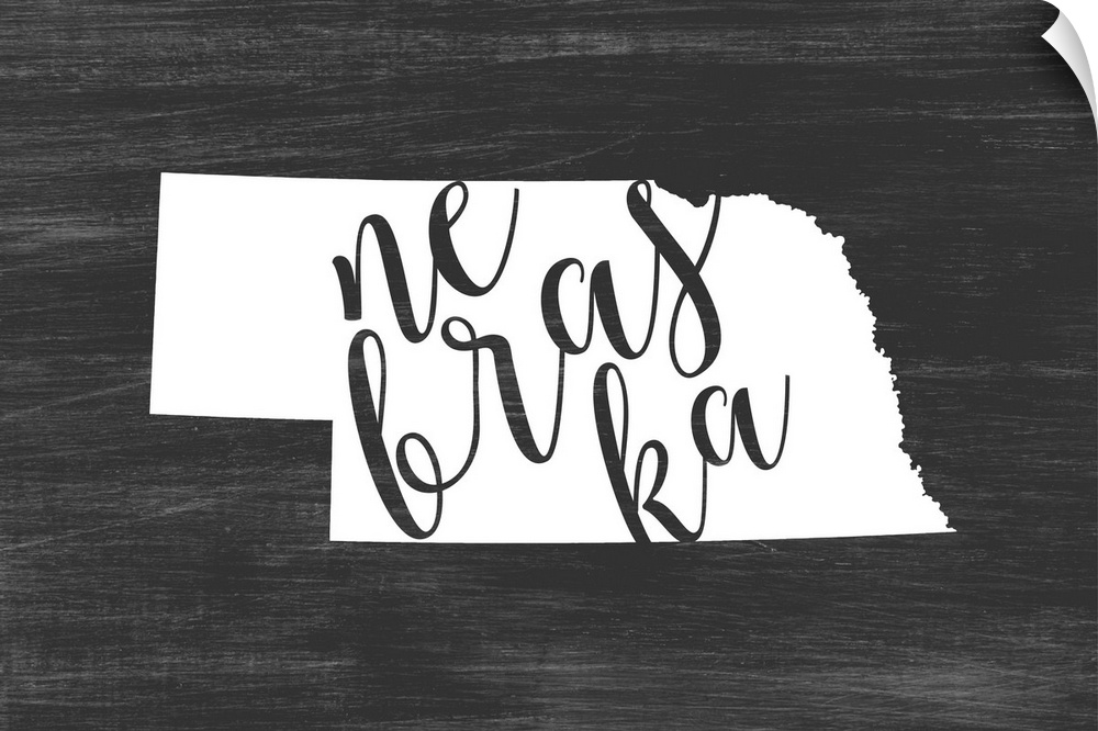 Nebraska state outline typography artwork.