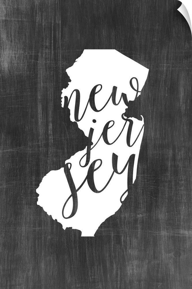New Jersey state outline typography artwork.