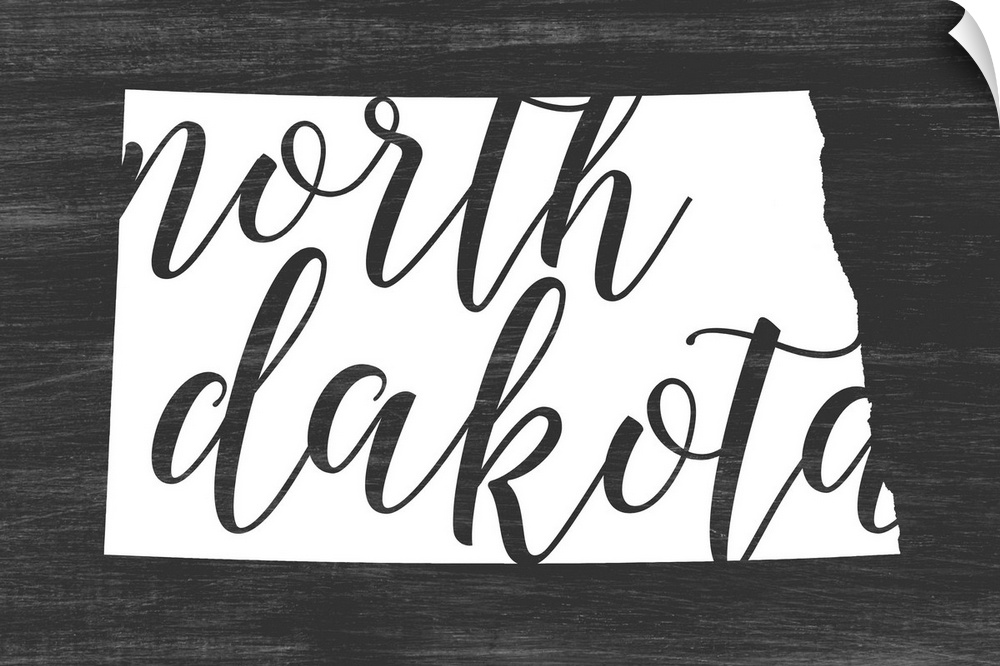 North Dakota state outline typography artwork.