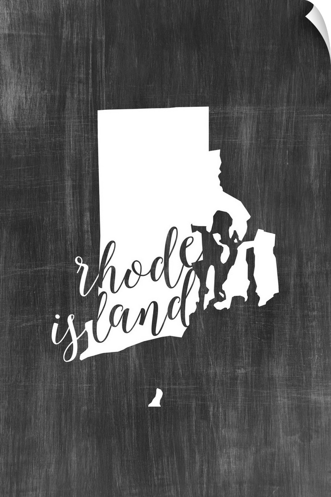 Rhode Island state outline typography artwork.