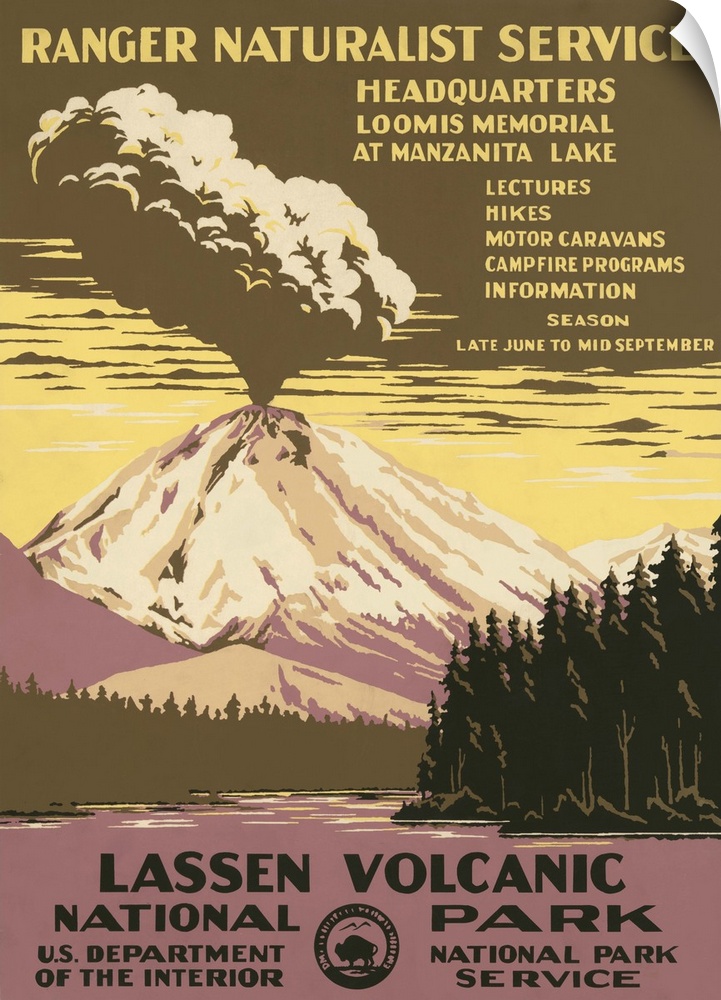 Lassen Volcanic National Park, Ranger Naturalist Service. Poster shows Lassen Peak errupting. Library of Congress, Prints ...