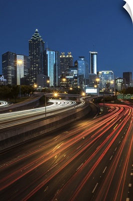 Light trails leading into Atlanta, Georgia, at night