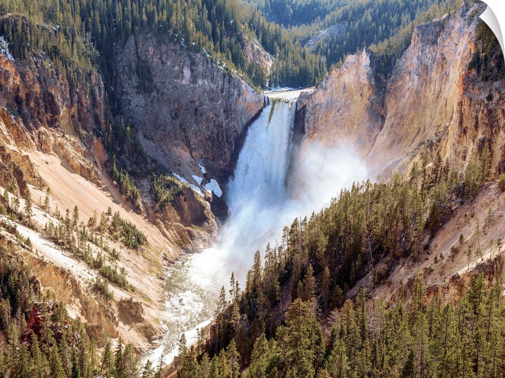 Elevated view of Lower Yellowstone Falls in Yellowstone National Park.
