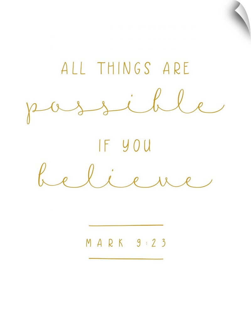 Handlettered Bible verse reading All things are possible if you believe.