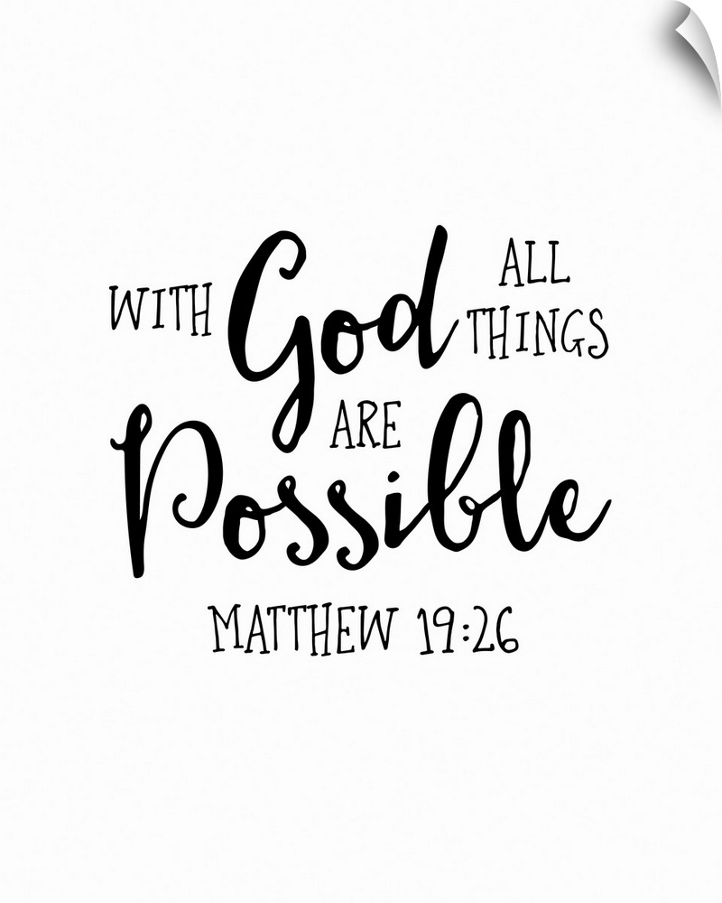 Handlettered Bible verse reading With God all things are possible.