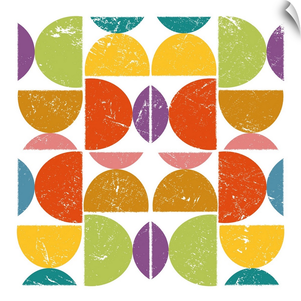 Square illustration of of bright colored semi-circles in a square design.