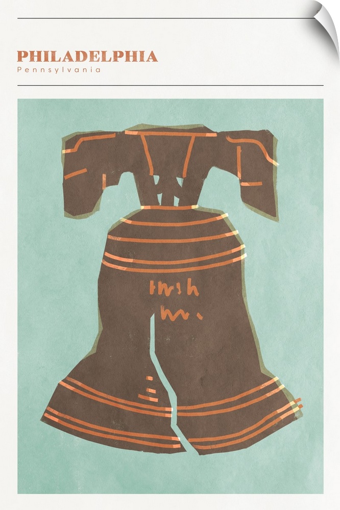 Vertical modern illustration of the Liberty Bell in Philadelphia, PA.