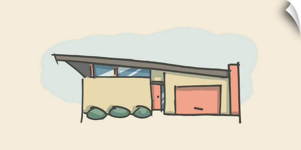 A horizontal illustration of a house in a retro style.