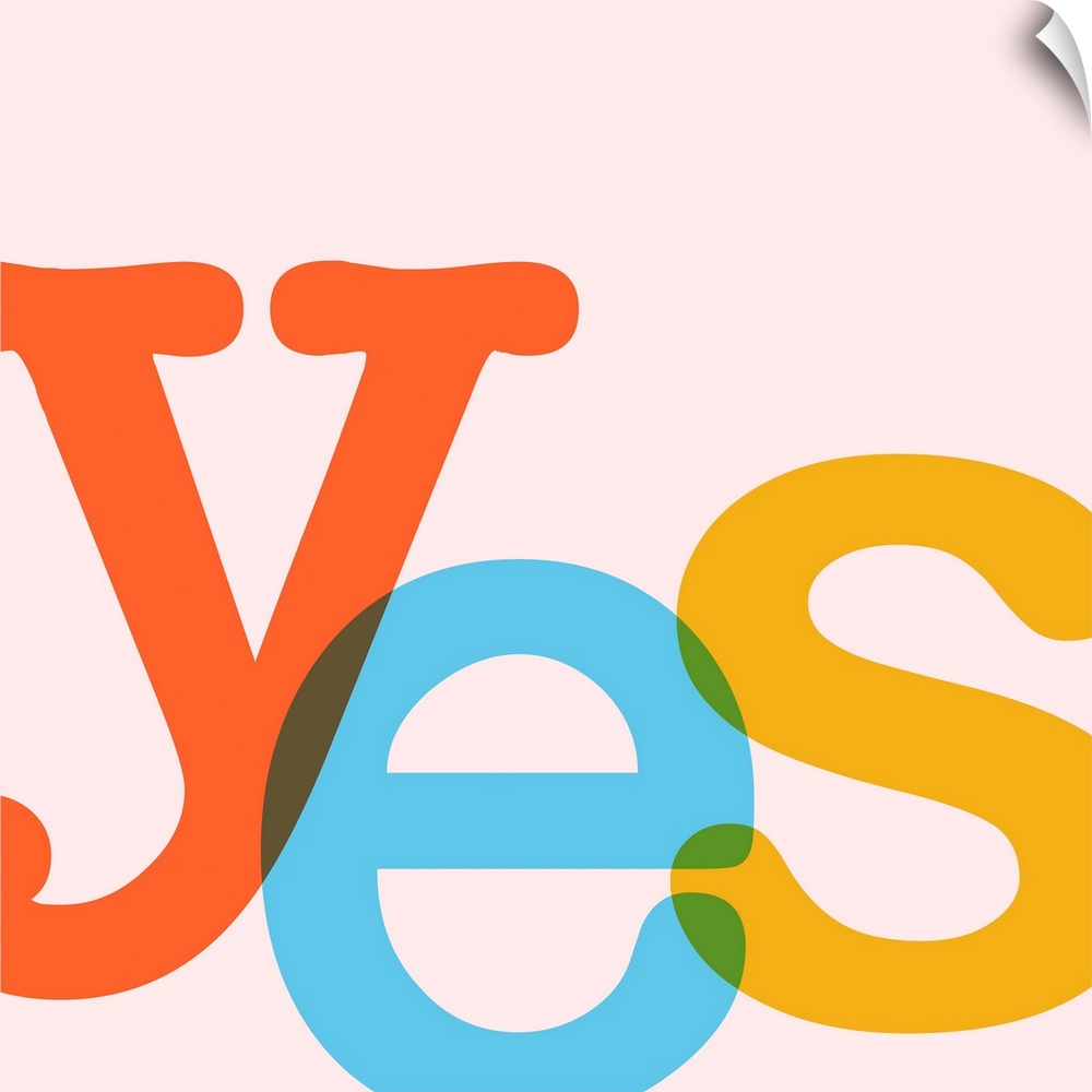 A square modern illustration of the word YES in bright colors.