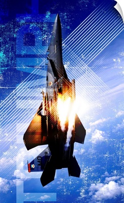 Military Grunge Poster: Triumph. An F-15E Strike Eagle pops flares