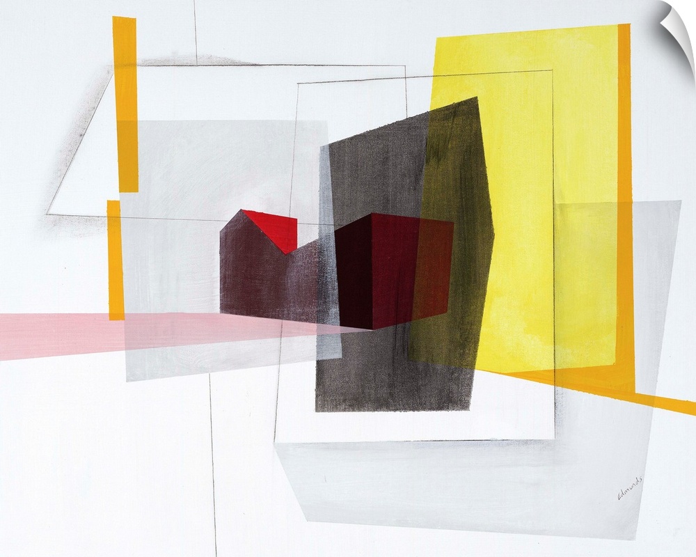 Contemporary artwork using geometric shapes and sharp lines to create an energetic, yet structured composition.