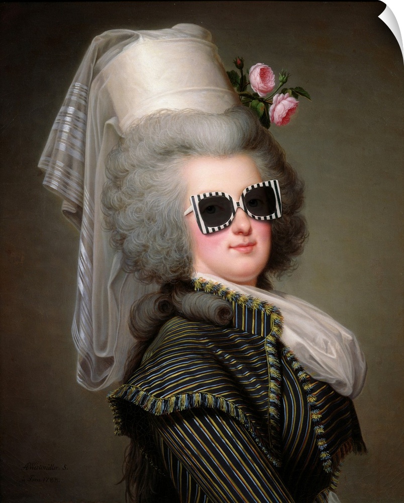 A modern version of a portrait of Marie-Antoinette in sunglasses.