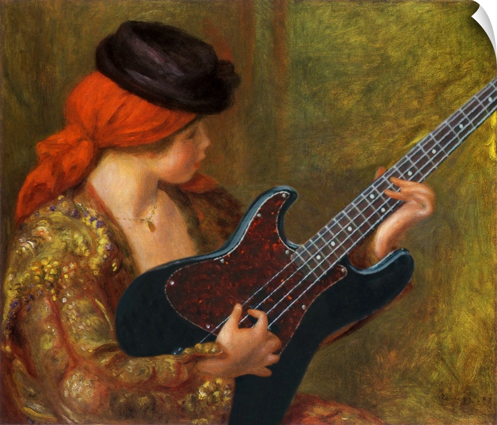 A modern take of the painting Young Spanish Woman with a Guitar by  Pierre Auguste Renoir.
