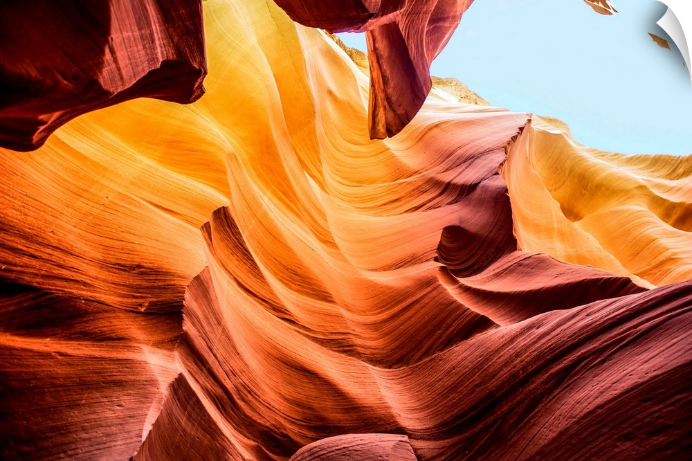 Photo from inside of Antelope Canyon rock formation located on the Navajo Reservation in Page, Arizona with flowing shapes...