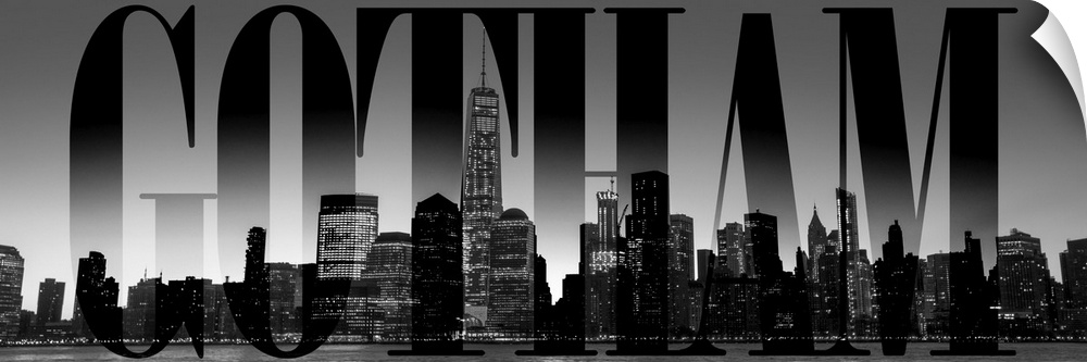 Gotham Transparent typography art overlay against a photograph of the New York City skyline.