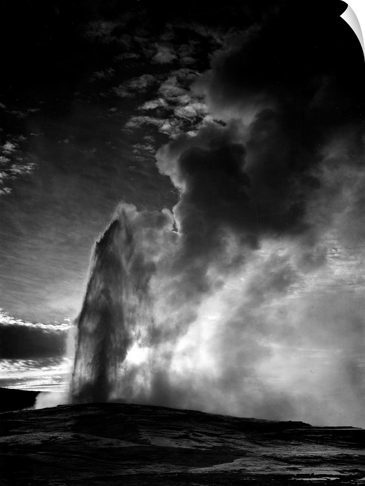 Old Faithful Geyser, Yellowstone National Park, taken at dusk dawn from various angles during eruption.