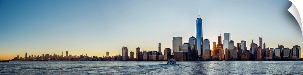 View of the New York City skyline in the morning from across the Hudson River.