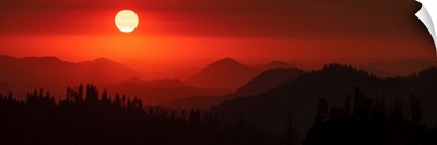 Panoramic View Of A Red Sky, Sequoia National Park, California