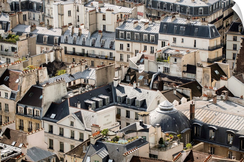 Aerial photograph of roof tops in Paris, France