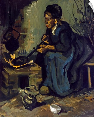 Peasant Woman Cooking by a Fireplace